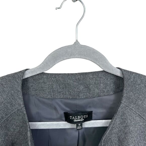 Talbots Womens Wool Blend Blazer Collarless Lined Zip Up Heather Gray Size 10 - Picture 4 of 6